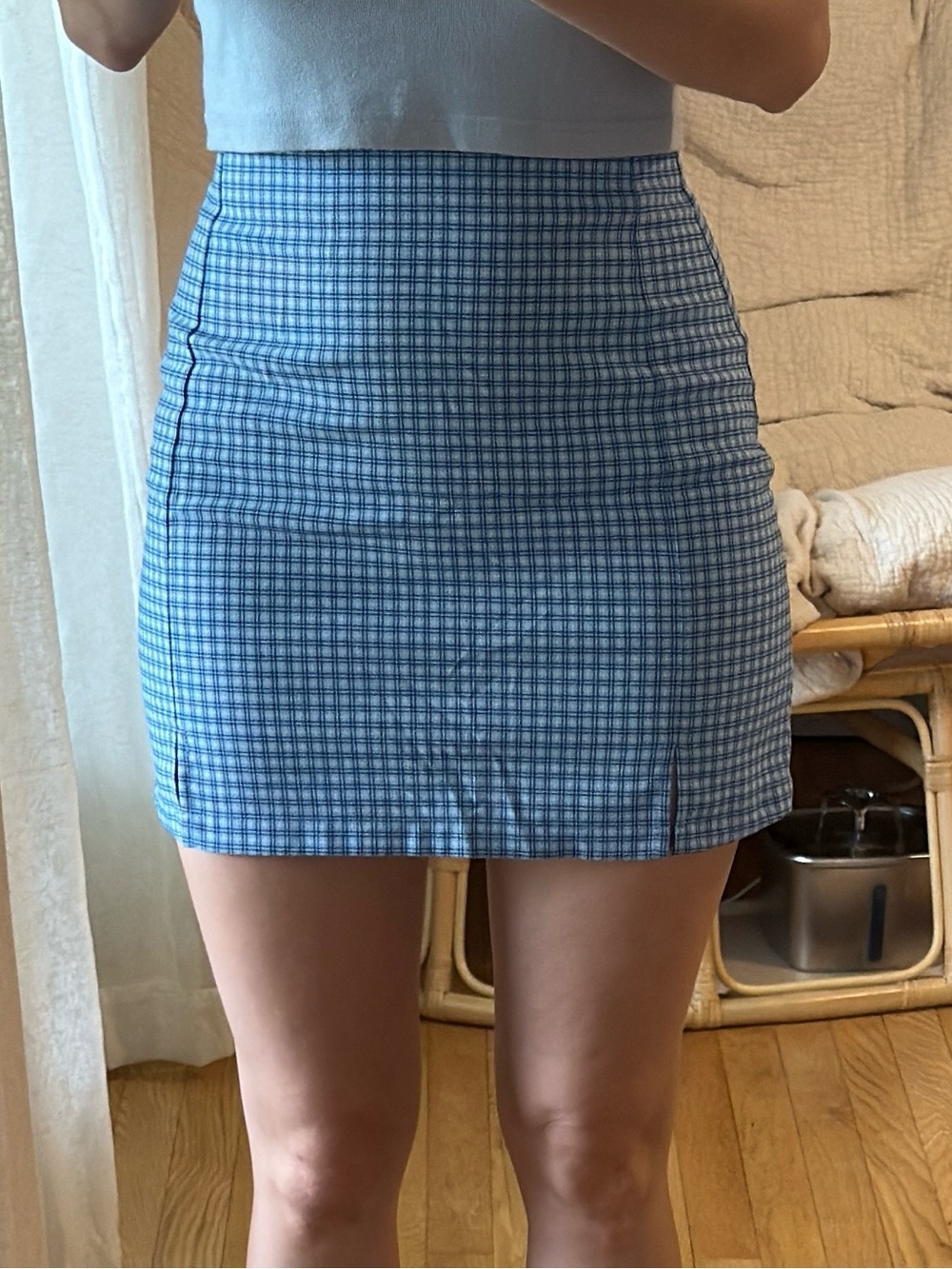 Brandy Melville Blue Plaid Pencil Skirt